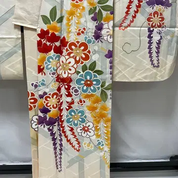 C991 순수 실크 후리소데 금채 기모노