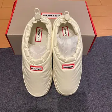 HUNTER 화이트 슬립온 부츠