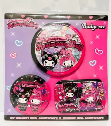 마이멜로디 쿠로미 기념일 파티 캔뱃지 세트