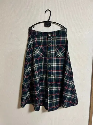 리즈리사 체크 무늬 플레어 스커트 네이비/그린