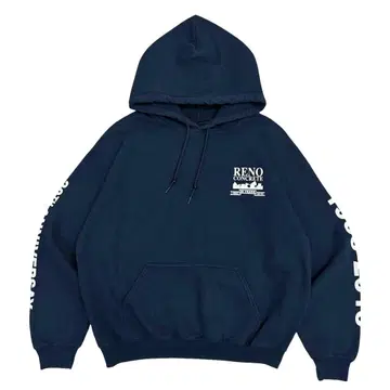 Y2K 빈티지 후드 맨투맨 기업 로고 슬리브 프린트 네이비