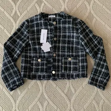 택 포함 새상품 내추럴 뷰티 베이직 노카라 트위드 자켓