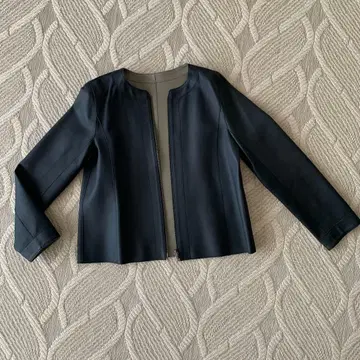 천연 가죽 리버서블 노카라 자켓 블랙/카키