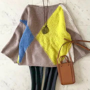 새상품급*맥피 투모로우랜드 울 알파카 혼방 아가일 니트 8부 소매