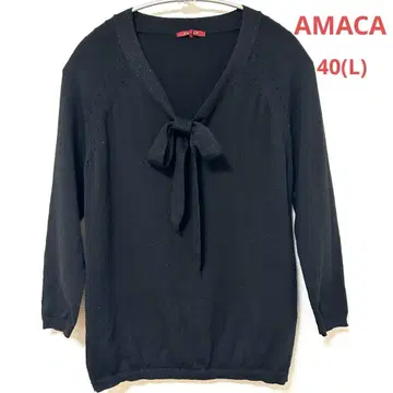 아마카 보타이 얇은 소재 니트 라메 믹스 블랙 울 100% 40(L)