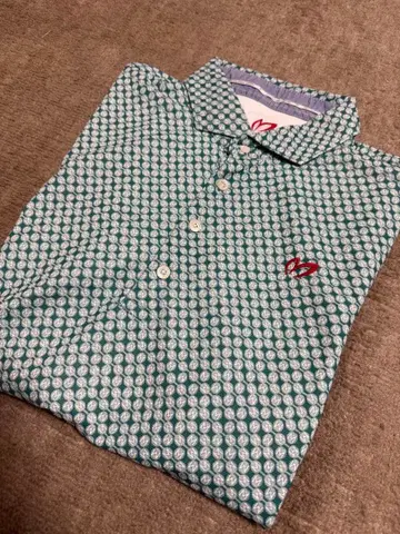 미사용품 MASTER BUNNY 그린 컬러 기하학 패턴 폴로 사이즈 6