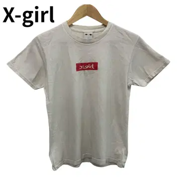 엑스걸 반팔 T셔츠 여성용 박스로고 프린트 화이트