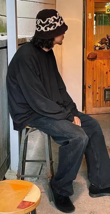 세트 상품 싱글 스티치 롱 T 크러셔 모자 블랙 야마다 렌