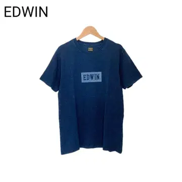 에드윈 데님 T셔츠 프린트 다크 네이비 박스 로고 둥근넥 반팔 M