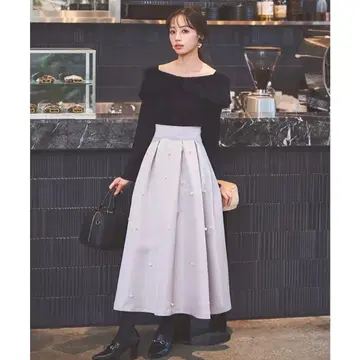 SWINGLE 럭셔리 새틴 펄 스커트