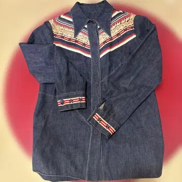 데님 셔츠 스트라이프 레이스 장식