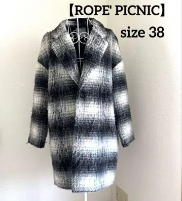 여성용 울 혼방 샤기 체크 체스터 코트 사이즈 38