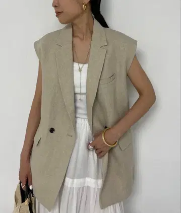 Laungedress 더블 베스트 슬리브리스 베스트 자켓 린넨