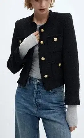 택 포함 미사용품 MANGO 트위드 자켓 WINTOUR 블랙