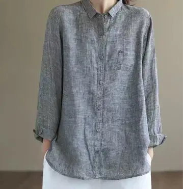 그레이 린넨 혼방 버튼업 셔츠
