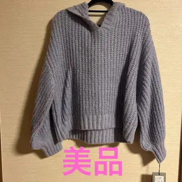 PRIORITY 후드 부착 연보라 니트 스웨터 F