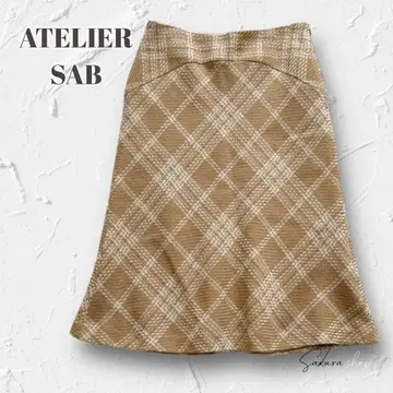Y5585 [아틀리에 서브] 머메이드 스커트 체크 울 베이지 38