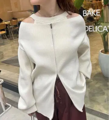 mystic 와이드 넥 ZIP 가디건 오프숄더