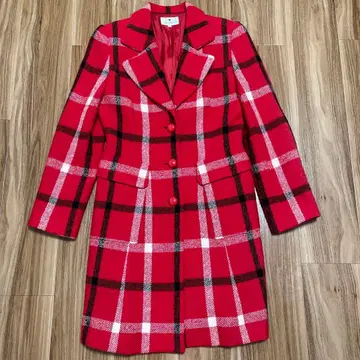 MS GRACY 레드 체크 롱 코트 M