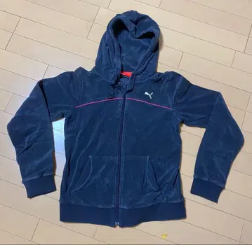 PUMA 플리스 후드 부착 후드티 네이비