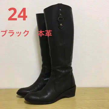 블랙 버클 디자인 롱 부츠 24 가죽