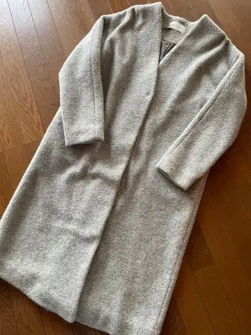핑키&다이앤 울 보아 코트 롱 코트 노카라 그레이 미사용 새상품