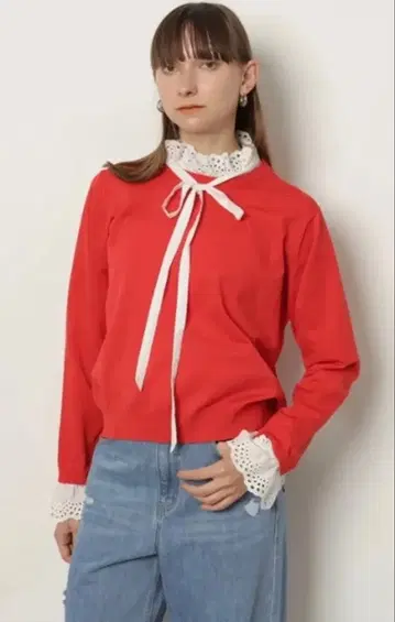 [ 택 포함 새상품 ] 카듀네 / 카라 컷워크 레이스 니트