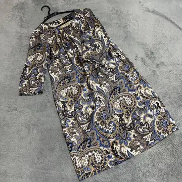 페이즐리 무늬 7부 소매 원피스 벨트 포함