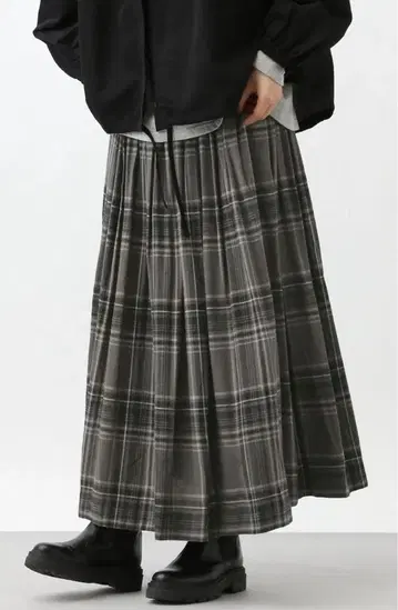 natural by clip 린넨 레이온 턱 개더 스커트 그레이