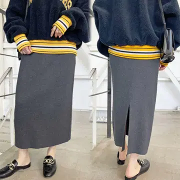 Spick & Span 라메 리브 니트 타이트 스커트 니트 타이트 롱