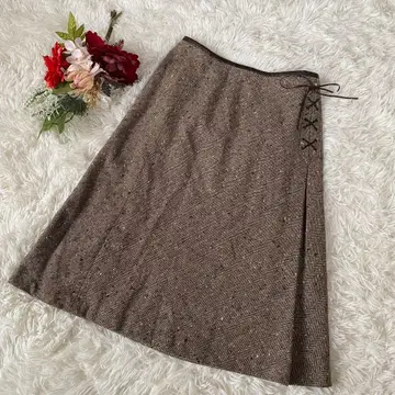 [ Aylesbury ] 브라운 트위드풍 플레어 스커트 (9) 루즈핏