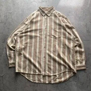 BIGJOHN USA 구제 의류 스트라이프 패턴 긴팔 셔츠 빅 루즈