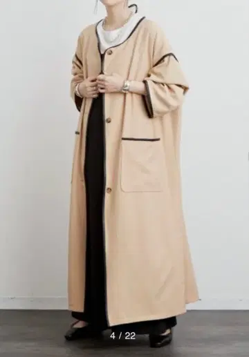 Aunt Marie's/노카라 파이핑 트렌치코트/베이지