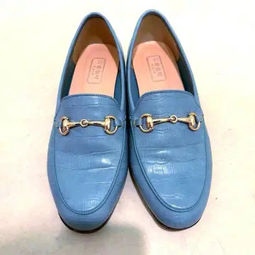 파랑 악어 엠보싱 로퍼 골드 금장 장식 23.5