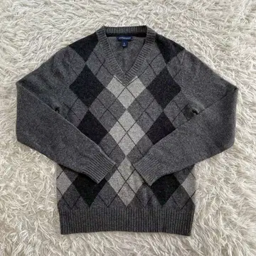 LADS'END V넥 니트 스웨터 아가일 무늬 S 사이즈