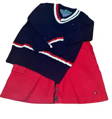 타미힐피거 빨간색 스커트 스웨터 세트 골프웨어