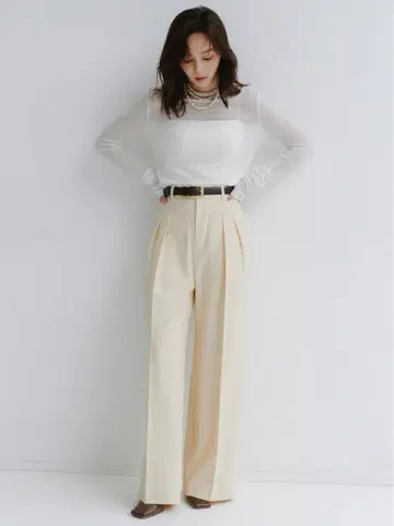 anuans 아뉴앙스 미드웨이트 투 턱 와이드 팬츠