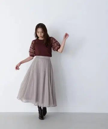 NATURAL BEAUTY BASIC 파이핑 튤 플레어 스커트