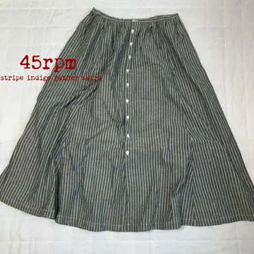 45rpm 인디고 염색 스트라이프 직조 무늬 개더 스커트 새상품급