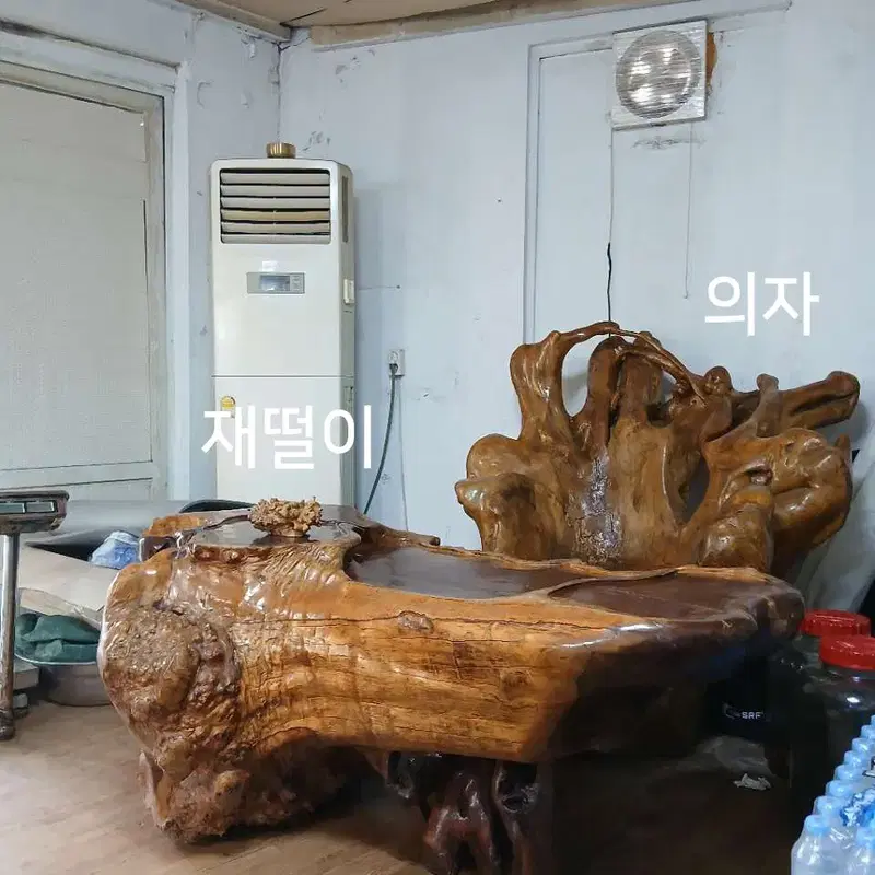 완전 자연 통나무 원목 탁자 및 의자 세트