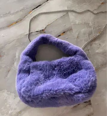 ZARA 자라 보라색 퍼 핸드백 체인 스트랩 포함