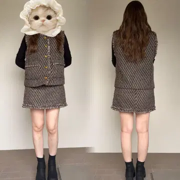 H&M 트위드 셋업 베스트 스커트 프린지 가을/겨울 XS