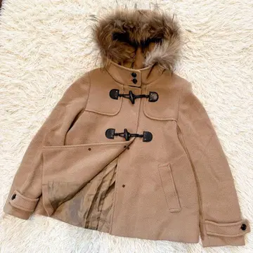 쿠미쿄쿠 더플 코트 브라운 울 숏 기장 후드 L