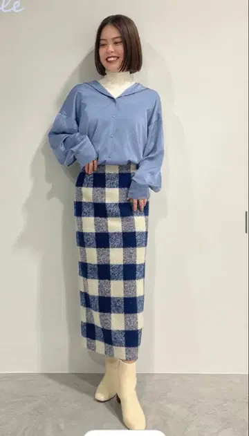 LOUNIE 체크 타이트 스커트