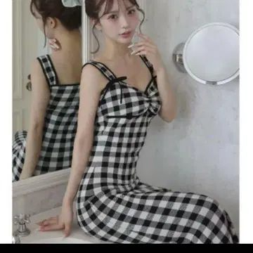 Darich 깅엄 자카드 니트 롱 원피스