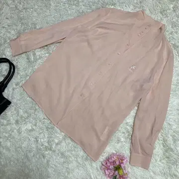 컨디션 최상 크리치아 긴팔 블라우스 원 포인트 장미 살몬 핑크 40 L