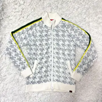 뉴발란스골프 니트 스웨터 하운드투스 체크 지퍼 하이넥 블루종