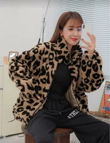 레오파드 무늬 플리스 자켓 프리 사이즈