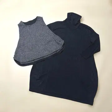 터틀넥 원피스와 베스트 세트 블랙 x 그레이 L 사이즈