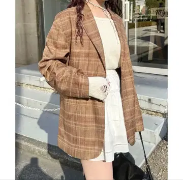 택 포함 새상품 카스타네 테일러드 자켓 자카드 체크 자켓